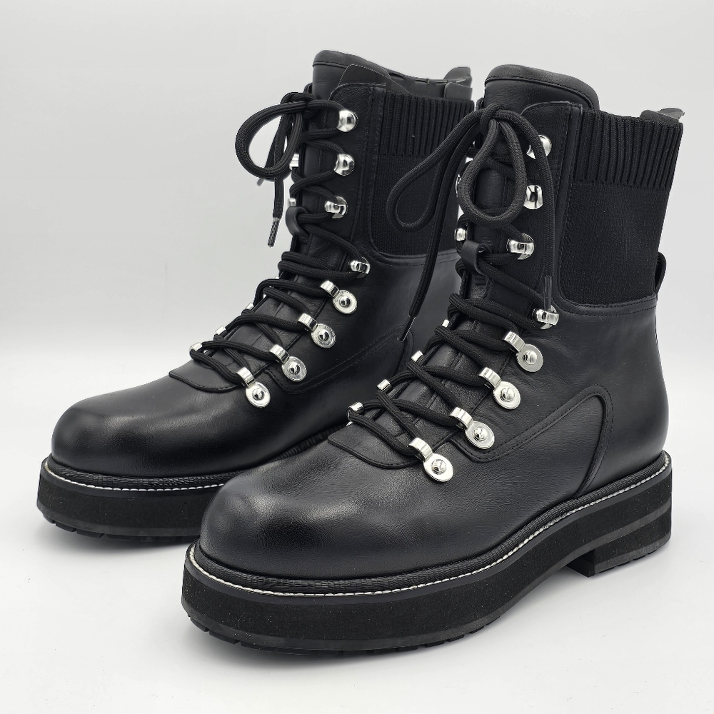 NWOT Marc Fisher Ltd. Black Knit Collar Elwa Round Toe Lace-Up Leather Boots 6.5 - Picture 6 of 16